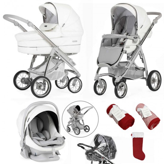 Bebecar Ip Op Classic XL Trio 3 in 1 Travel System Lie Flat Car Seat FREE Christmas Gift White Delight